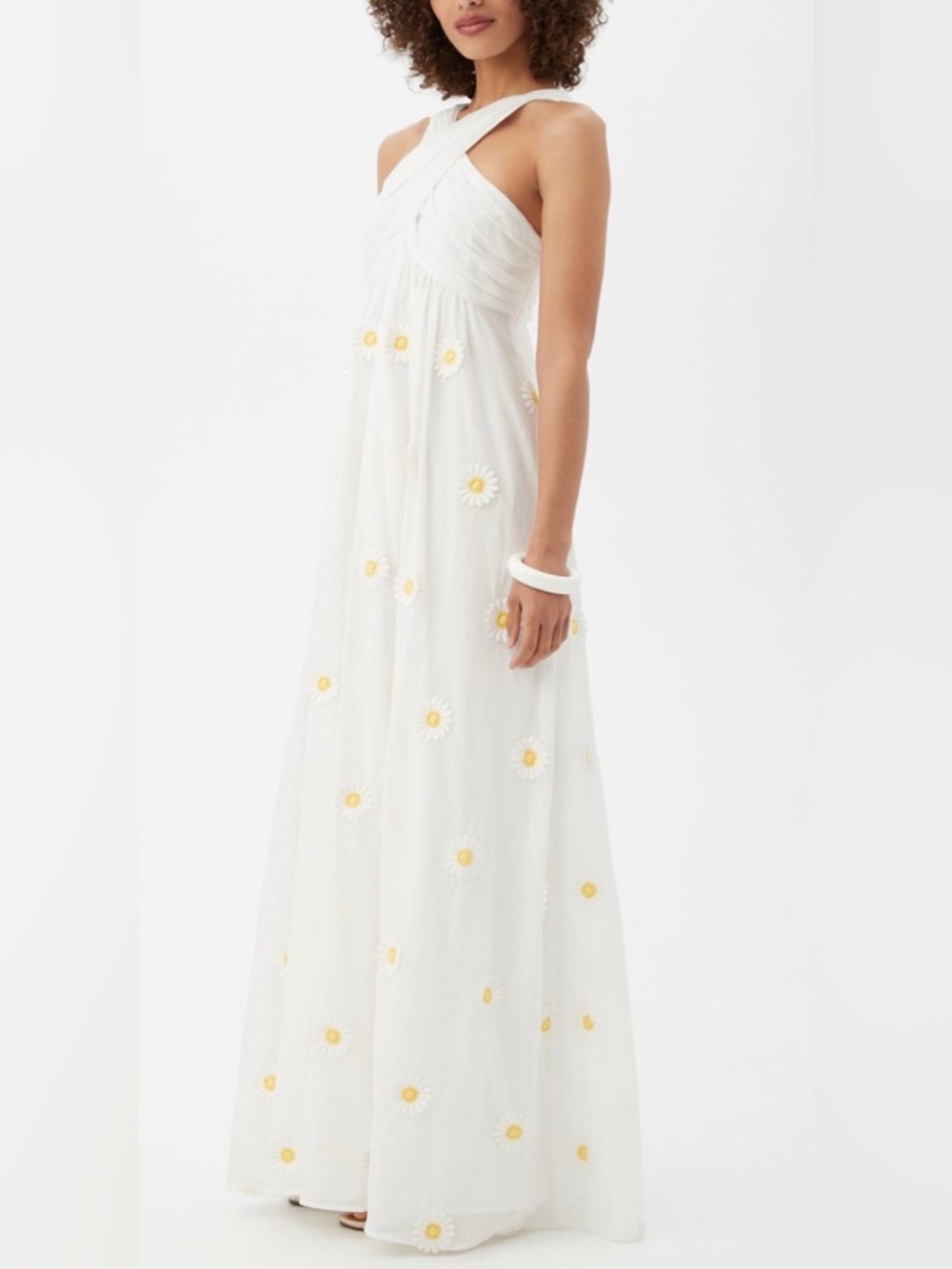 Trina Turk White Daisy Embroidered Maxi  Dress Criss Cross Halter- Size 6 - Picture 3 of 8
